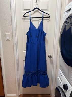 Blue Spaghetti Strap Midi Dress